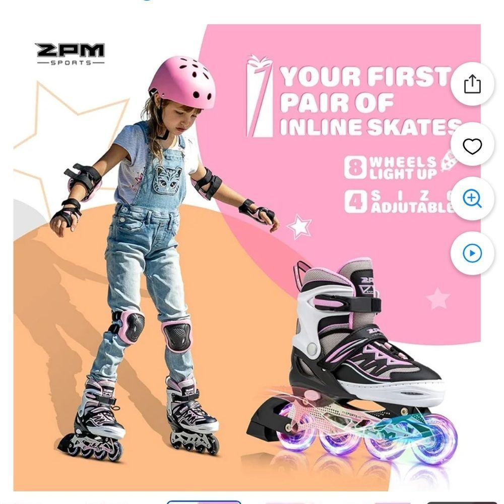 2pm Sports Inline Roller Skates Pink and Black Kids Inline Skates size Small
